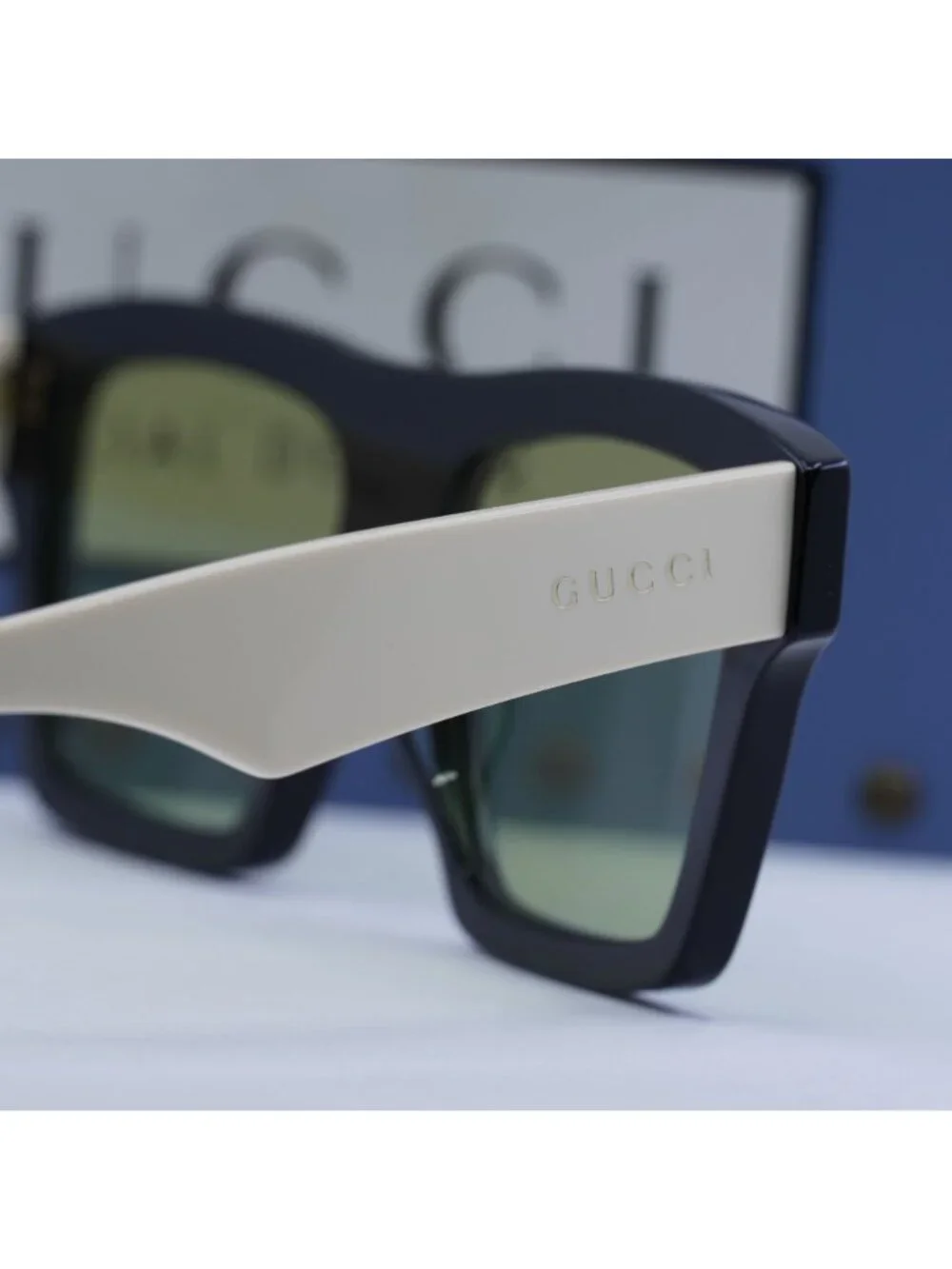 Gucci GG0962S 004 Square Sunglasses - Black White / Green